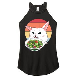 Retro Confused Cat At Dinner Table Meme Women's Perfect Tri Rocker Tank