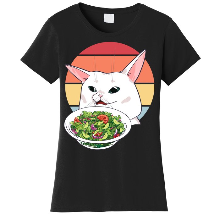 Retro Confused Cat At Dinner Table Meme Women's T-Shirt