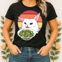 Retro Confused Cat At Dinner Table Meme Womens T-Shirt