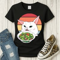 Retro Confused Cat At Dinner Table Meme Womens T-Shirt