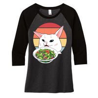 Retro Confused Cat At Dinner Table Meme Women's Tri-Blend 3/4-Sleeve Raglan Shirt