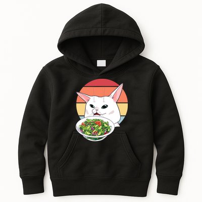 Retro Confused Cat At Dinner Table Meme Kids Hoodie