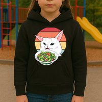 Retro Confused Cat At Dinner Table Meme Kids Hoodie