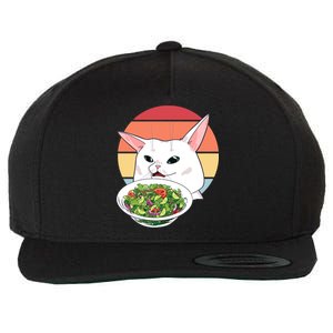 Retro Confused Cat At Dinner Table Meme Wool Snapback Cap