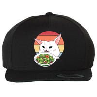 Retro Confused Cat At Dinner Table Meme Wool Snapback Cap