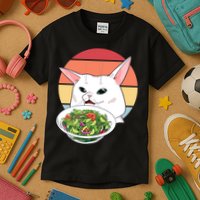 Retro Confused Cat At Dinner Table Meme Kids T-Shirt