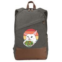 Retro Confused Cat At Dinner Table Meme Cotton Canvas Backpack