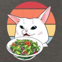 Retro Confused Cat At Dinner Table Meme Cotton Canvas Backpack