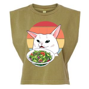 Retro Confused Cat At Dinner Table Meme Garment-Dyed Women's Muscle Tee