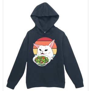 Retro Confused Cat At Dinner Table Meme Urban Pullover Hoodie