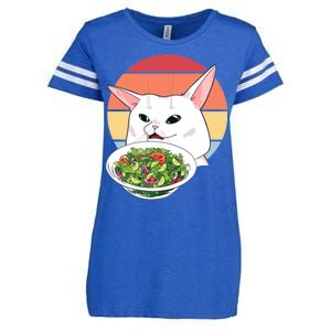 Retro Confused Cat At Dinner Table Meme Enza Ladies Jersey Football T-Shirt