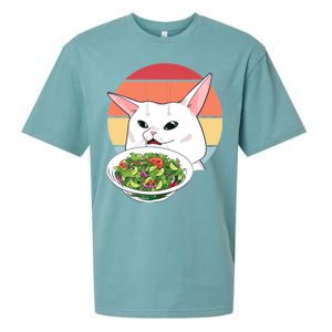 Retro Confused Cat At Dinner Table Meme Sueded Cloud Jersey T-Shirt