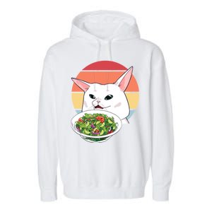 Retro Confused Cat At Dinner Table Meme Garment-Dyed Fleece Hoodie