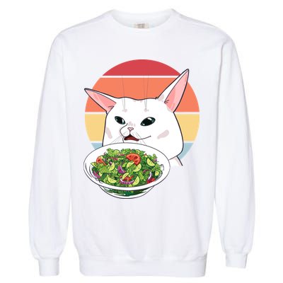 Retro Confused Cat At Dinner Table Meme Garment-Dyed Sweatshirt