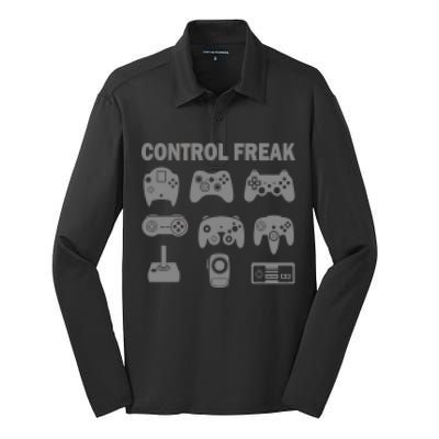 Retro Control Freak 8 Bit Gamer Silk Touch Performance Long Sleeve Polo