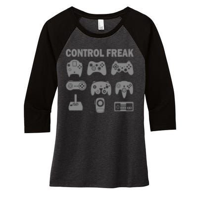 Retro Control Freak 8 Bit Gamer Women's Tri-Blend 3/4-Sleeve Raglan Shirt