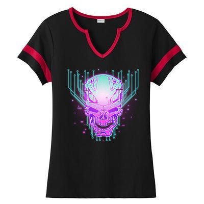 Retro Cyber Robot Skull  Ladies Halftime Notch Neck Tee