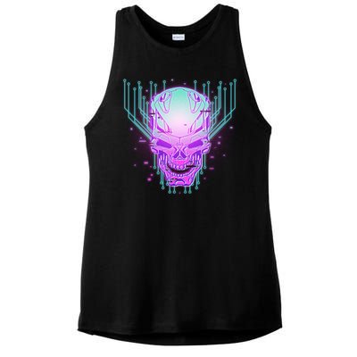 Retro Cyber Robot Skull  Ladies PosiCharge Tri-Blend Wicking Tank