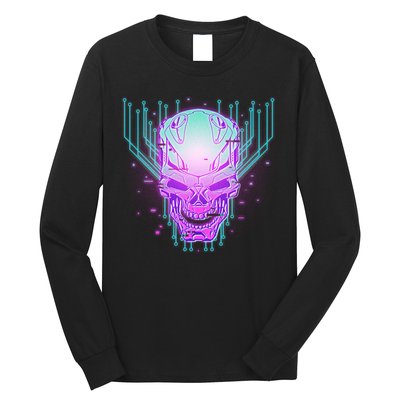 Retro Cyber Robot Skull  Long Sleeve Shirt