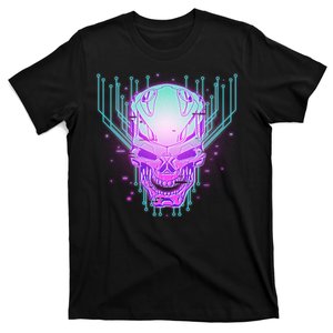 Retro Cyber Robot Skull  T-Shirt