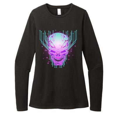 Retro Cyber Robot Skull  Womens CVC Long Sleeve Shirt