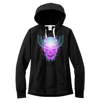 Retro Cyber Robot Skull  Women's Fleece Hoodie