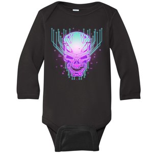 Retro Cyber Robot Skull  Baby Long Sleeve Bodysuit