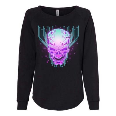 Retro Cyber Robot Skull  Womens California Wash Sweatshirt