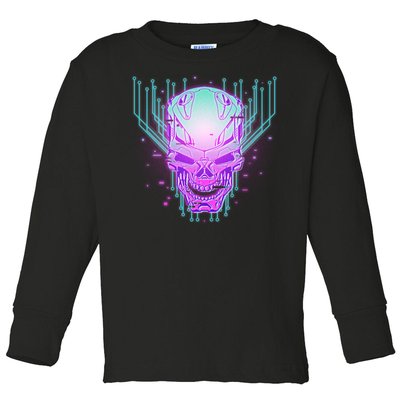 Retro Cyber Robot Skull  Toddler Long Sleeve Shirt