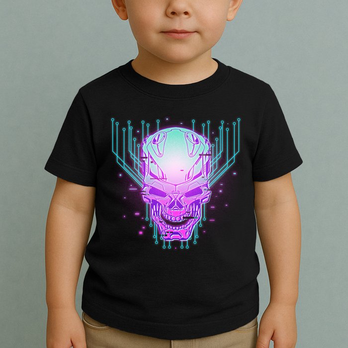 Retro Cyber Robot Skull  Toddler T-Shirt