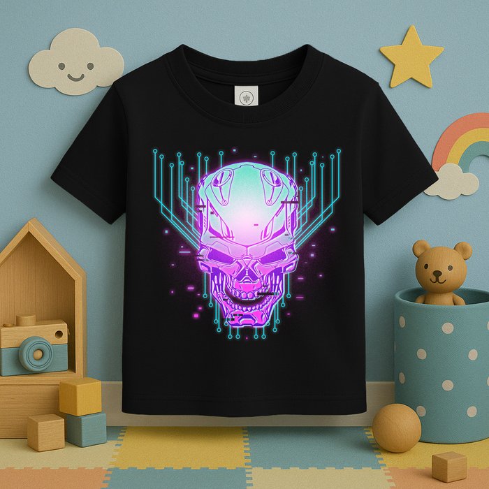 Retro Cyber Robot Skull  Toddler T-Shirt