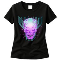 Retro Cyber Robot Skull  Womens T-Shirt
