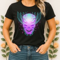 Retro Cyber Robot Skull  Womens T-Shirt