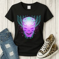 Retro Cyber Robot Skull  Womens T-Shirt