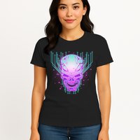 Retro Cyber Robot Skull  Womens T-Shirt