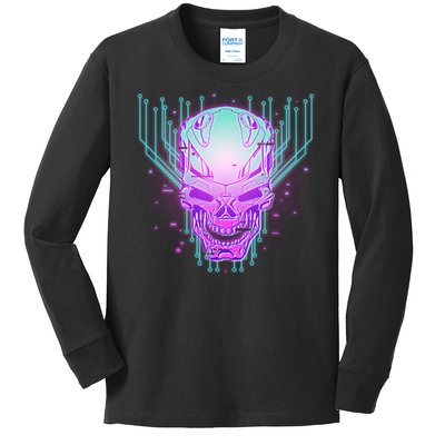 Retro Cyber Robot Skull  Kids Long Sleeve Shirt