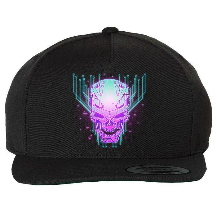 Retro Cyber Robot Skull  Wool Snapback Cap