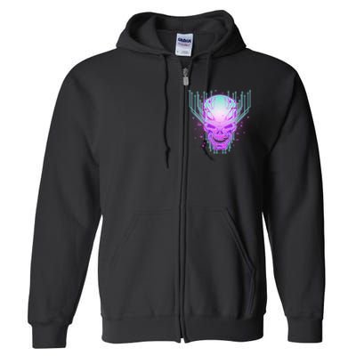 Retro Cyber Robot Skull  Full Zip Hoodie