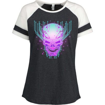 Retro Cyber Robot Skull  Enza Ladies Jersey Colorblock Tee