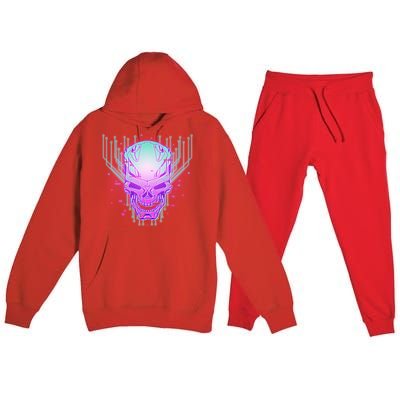 Retro Cyber Robot Skull  Premium Hooded Sweatsuit Set