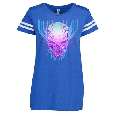 Retro Cyber Robot Skull  Enza Ladies Jersey Football T-Shirt