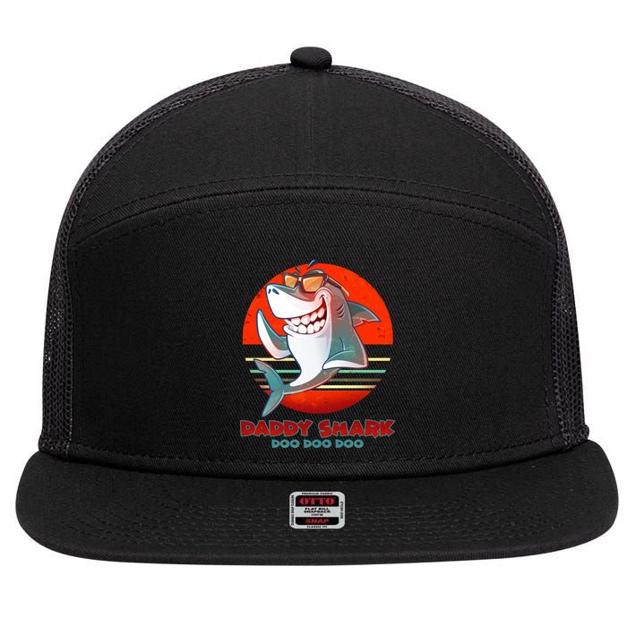 Retro Daddy Shark Doo Doo Doo 7 Panel Mesh Trucker Snapback Hat