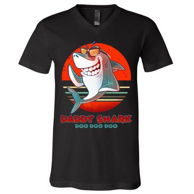 Retro Daddy Shark Doo Doo Doo V-Neck T-Shirt