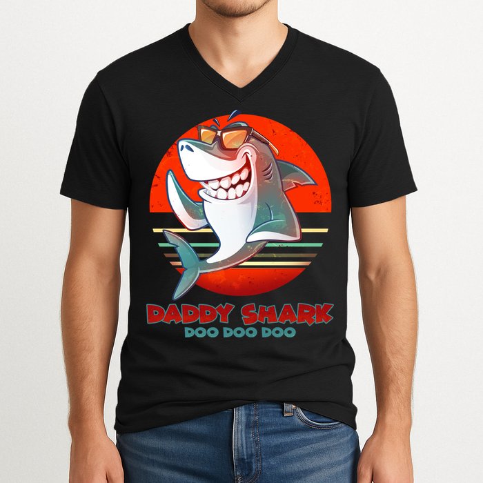 Retro Daddy Shark Doo Doo Doo V-Neck T-Shirt