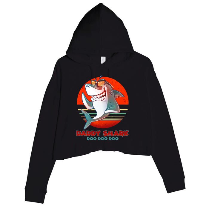 Retro Daddy Shark Doo Doo Doo Crop Fleece Hoodie