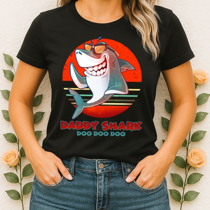 Retro Daddy Shark Doo Doo Doo Womens T-Shirt