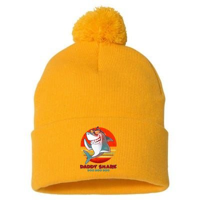 Retro Daddy Shark Doo Doo Doo Pom Pom 12in Knit Beanie