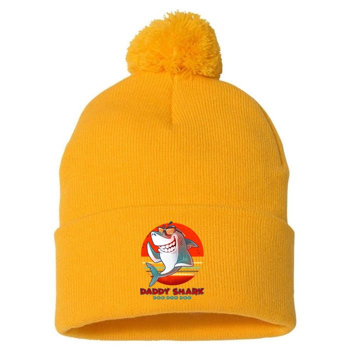 Retro Daddy Shark Doo Doo Doo Pom Pom 12in Knit Beanie