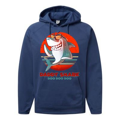 Retro Daddy Shark Doo Doo Doo Performance Fleece Hoodie