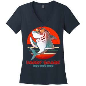 Retro Daddy Shark Doo Doo Doo Women's V-Neck T-Shirt